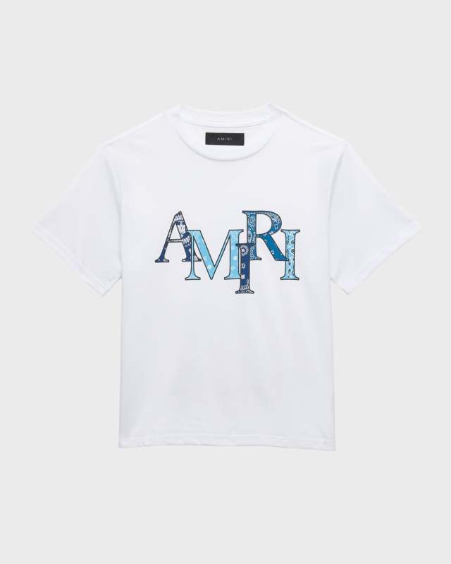 Boy's Bandana-Print Staggered Logo-Print T-Shirt, Size 4-12